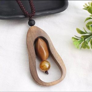 Vintage Sandalwood Natural Stone Pendant Necklace